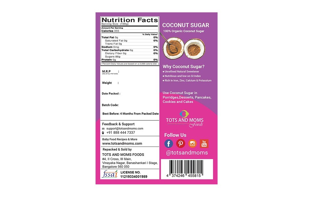 Tots And Moms Foods Coconut Sugar    Pack  200 grams